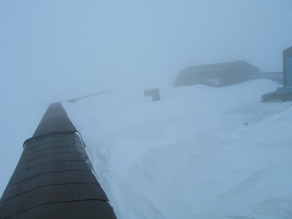 Backyard of Norilsk Vega MS technical facility in blizzard